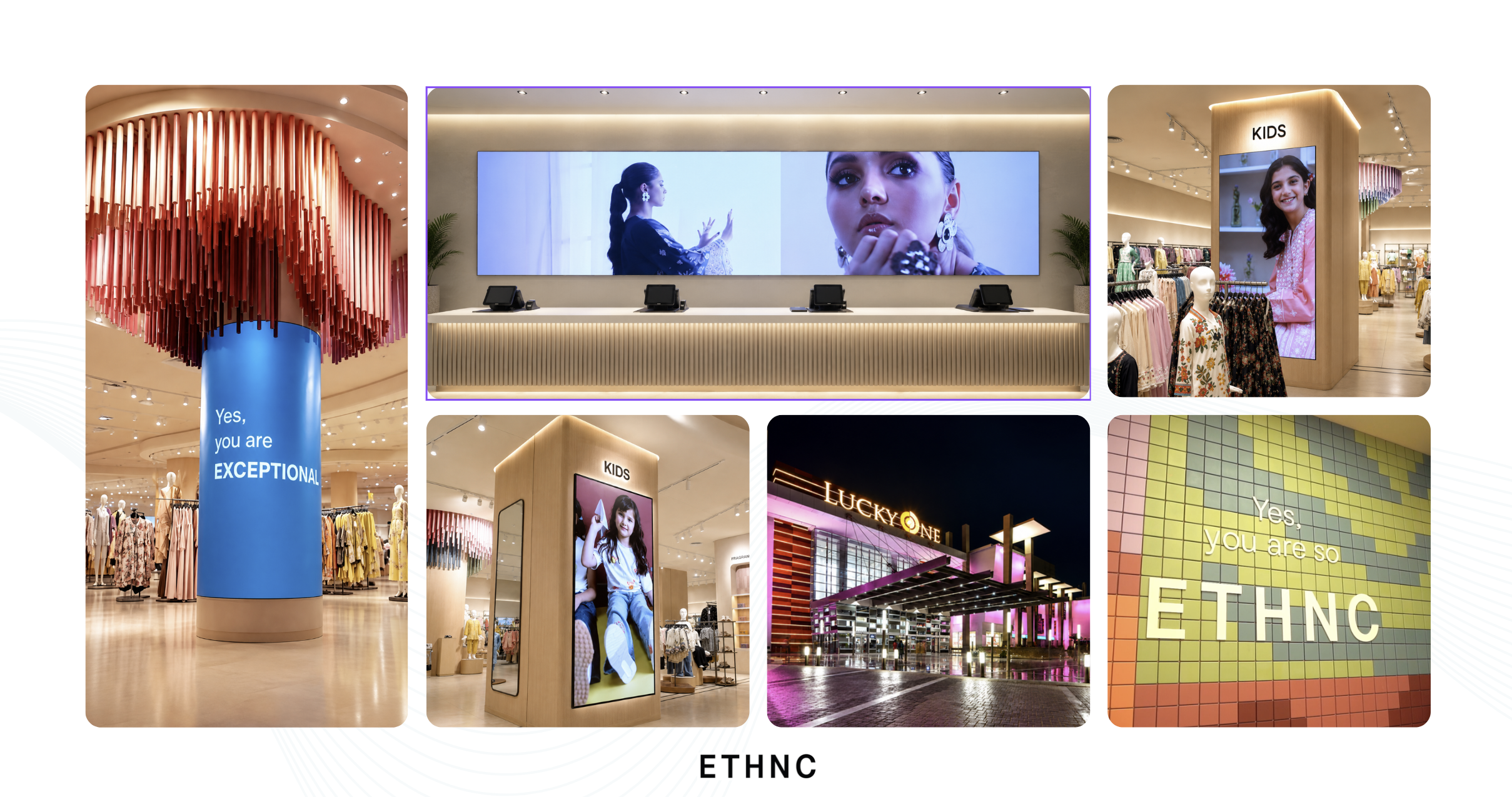 DIGIX curved column and straight SMD screens at the ETHNC outlet in LuckyOne Mall, Karachi.