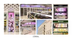 DIGIX curved and straight SMD screens displaying L’Oréal and Garnier campaigns at Al-Fatah Johar Town, Lahore.