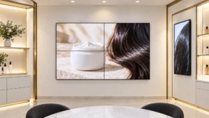 Large seamless LED video wall in a corporate office lobby