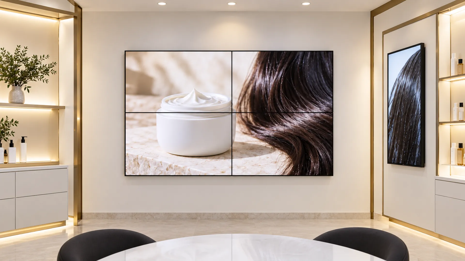 Large seamless LED video wall in a corporate office lobby