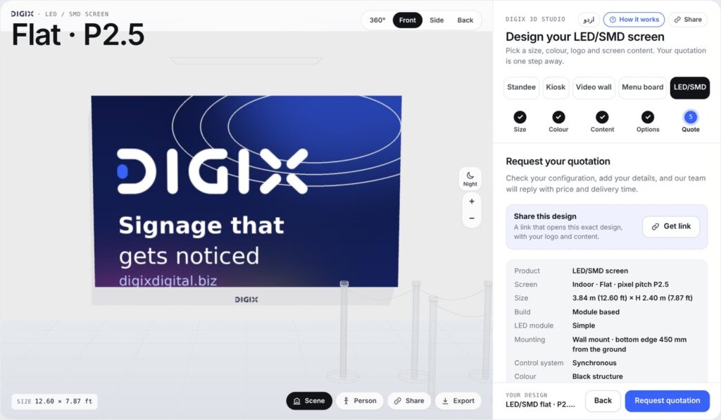 Request a quotation for an SMD screen in DIGIX 3D Studio